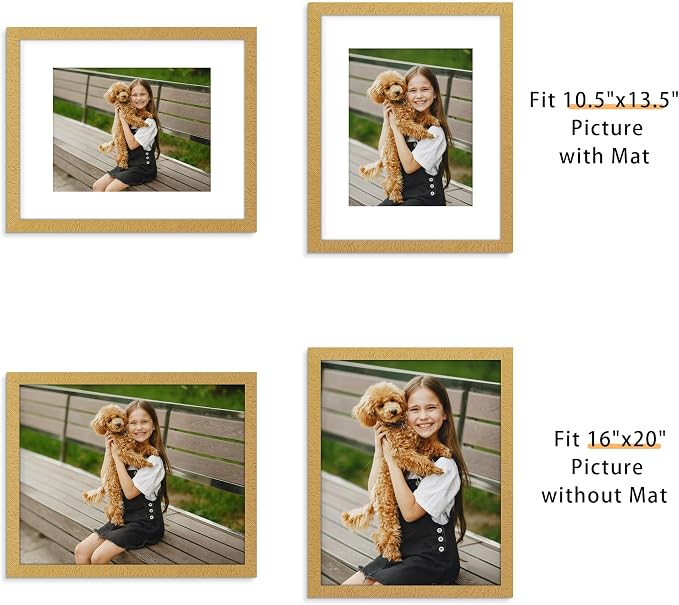 Picrit 16x20 Picture Frame Set of 12, Display Photos 11 x 14 with Mat or 16 x 20 without Mat, Wall Gallery Poster Frames Display for Home Decor, Gold