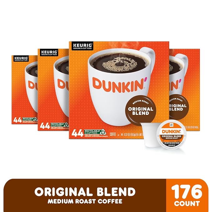 Dunkin' Original Blend Coffee, Medium Roast, Keurig K-Cup Pods, 44 Count Boxes (Pack of 4)