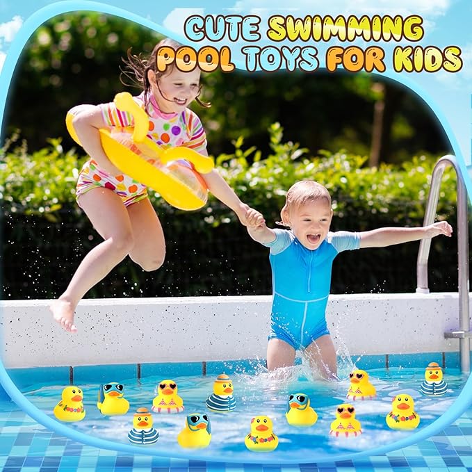 Honoson Summer Beach Rubber Duckies Bulk Mini Rubber Duck Bath Toys Float Bathtub Ducky Cute Squeaky Ducky for Classroom Carnival Summer Birthday Baby Shower Party Favor(Yellow Series,36 Pcs)