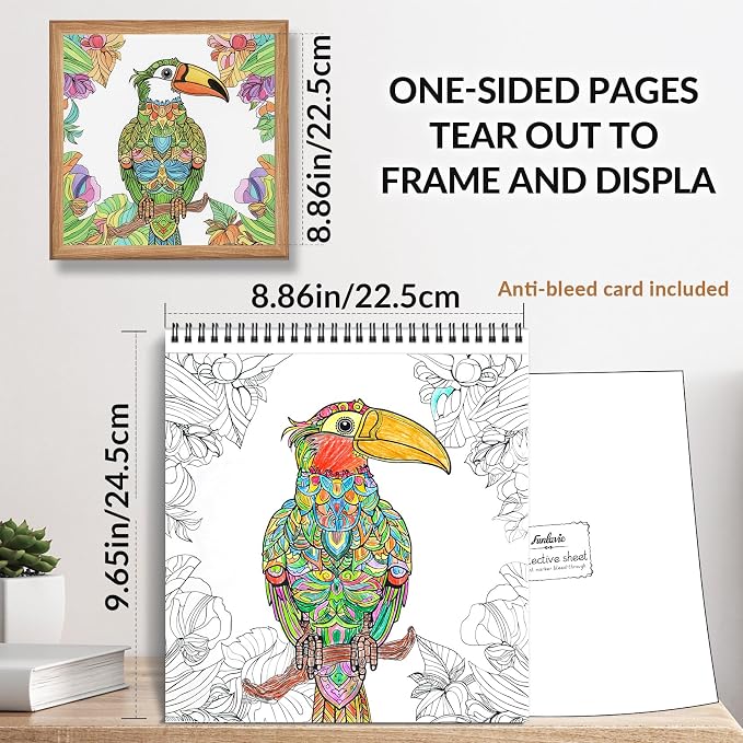 FUNLAVIE Adult Coloring Book – Mandala Animal Designs, Spiral Bound Premium Coloring Book for Adults, Stress Relief & Relaxation, High Detail Mandala Animal Patterns
