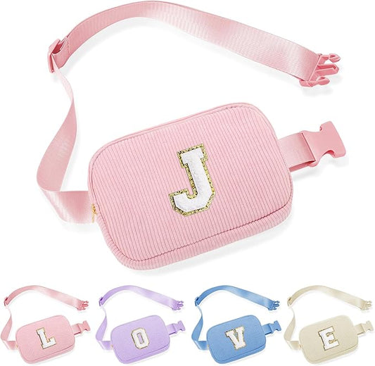 YOOLIFE Kids Fanny Packs, Birthday Gifts for 4 5 6 7 8 9 10 11 12 13 14 Year Old Girls Gift, Fanny Pack for Girls Kid Daughter Sister Birthday Gift for Kids Teens Monogram Small Belt Bag (Pink J)