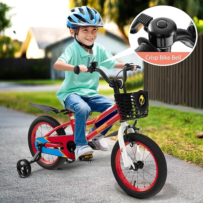 COSTWAY Kids Bike, 12 14 16 18 Inch Toddler Bike for Boys & Girls Aged 3-8 Years Old, Kids Bicycle w/Removable Training Wheels, Handbrake & Coaster Brake, Basket, Bell