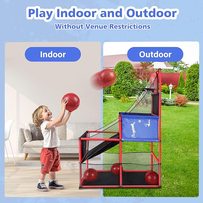 M SANMERSEN Kids Basketball Hoop Arcade Game Set with 4 Balls Electronic Scoreboard and LED Light, Indoor and Outdoor Play, Birthday/Halloween for 3-8 Year Old Boy and Girl