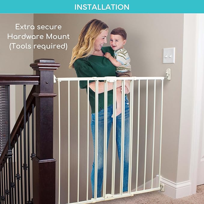 Toddleroo by North States - Tall Easy Swing & Lock Baby Gate Series 2: Hardware Mounted Metal Safety Gate for Stairs & Doorways - Adjustable 28.68 to 47.85 Inches Wide - 36 Inches Tall - Ivory