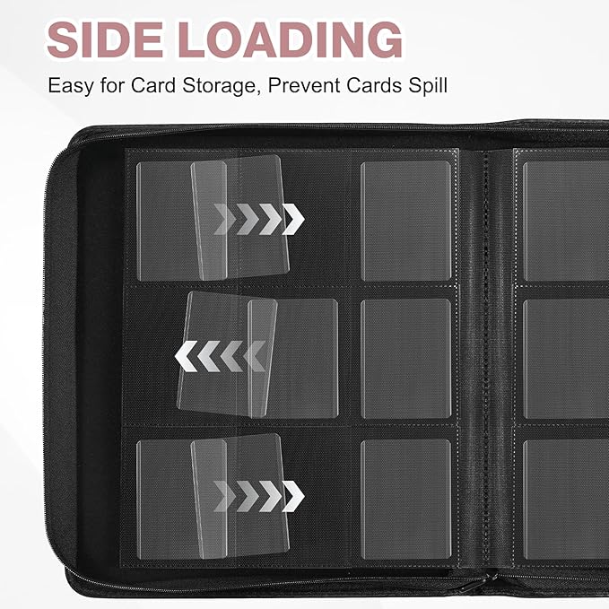 Toploader Binder, Holds 360 Toploaders, 100 Toploaders INCLUDED, 9-Pocket PU Cover Top Loader Binder for 3" x 4" Rigid Toploader, Ringless Double-Sided Toploader Card Binder for TCG, Sport Cards