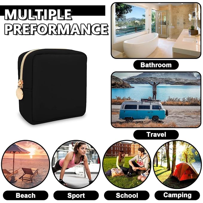 UIXIZQ Waterproof Mini Makeup Bag for Purse,Small Cosmetic Pouch Nylon Travel Toiletry Organizers Bag for Women Girls,Cute Zipper Preppy Coin Purse for Work(Mini-Black)