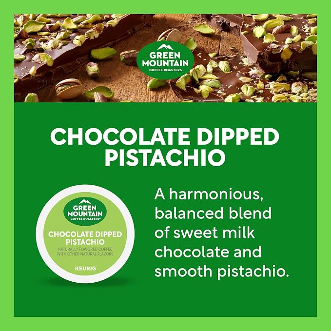Green Mountain Coffee Roasters Chocolate Dipped Pistachio Flavored Coffee, Single Serve Keurig K-Cup Pod, 96-count pods, (4 pack of 24)