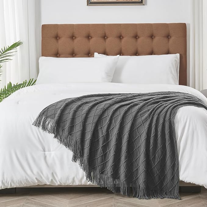 inhand Dark Grey Knitted Throw Blanket for Couch and Bed, 60"x80" | Soft Living Room Home Decor Knitted Twin Size Blanket, Outdoor Lightweight Breathable Summer, Farmhouse Warm Woven Decorative