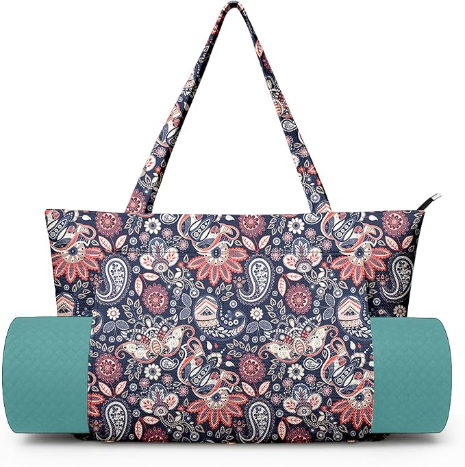 Yoga Bag for Women, Large Canvas Yoga Mat Tote Bag with Yoga Mat Carrier - Large Mat Pocket Fitness Tote for Pilates, Gym, Travel, Office & Beach