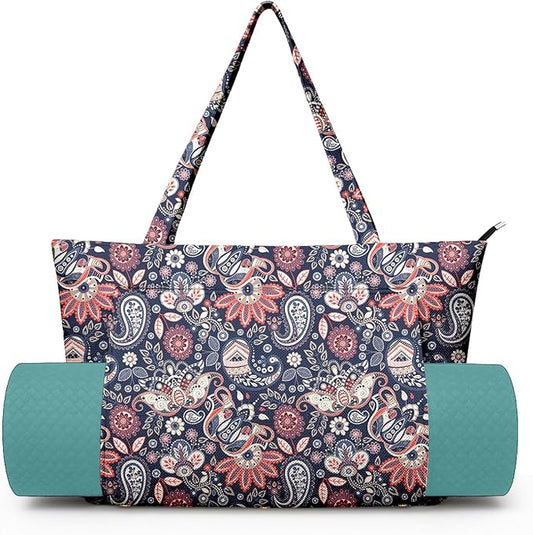 Yoga Bag for Women, Large Canvas Yoga Mat Tote Bag with Yoga Mat Carrier - Large Mat Pocket Fitness Tote for Pilates, Gym, Travel, Office & Beach