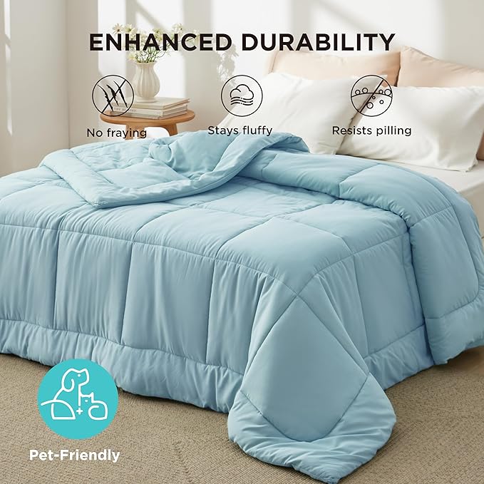 Bedsure Comforter Duvet Insert - Quilted Comforters Twin XL Size, All Season Duvet, GentleSoft Down Alternative Bedding Blanket, with 8 Tabs, Gifts for Women/Men, Light Spa Blue, Twin XL 92x68 Inches