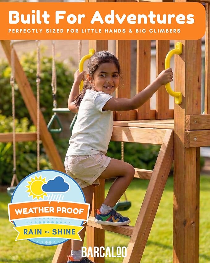 Playground Safety Handles - Outdoor Yellow Grab Handle Bars, Plastic Tree House or Playhouse Accessories, Backyard Playset Equipment Replacement Safety Parts for Monkey Bars, Jungle Gym, and More