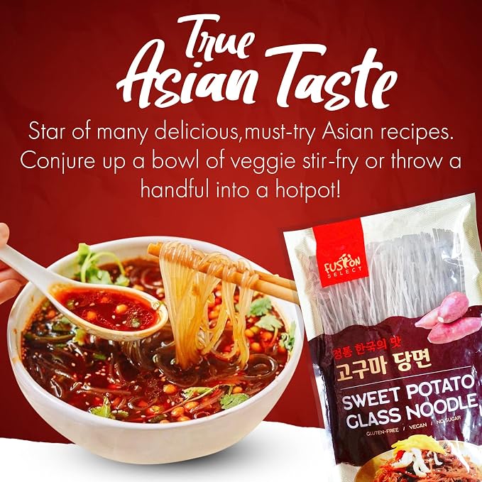 Fusion Select 4 Packs Sweet Potato Glass Noodles - Zero-Fat, Low-Calorie, No-Sodium Diet-Friendly, Gluten-Free, Vegan, Stir-Fry, Dumplings, Hot Pot - For Chinese, Korean Recipes - 7.05oz