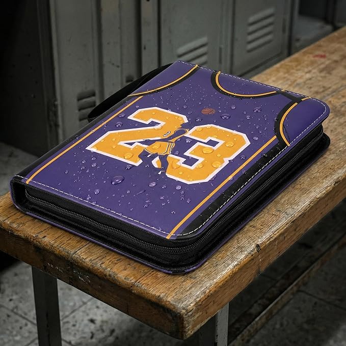 HBK Basketball Card Binder 400 Pockets - Waterproof PU Leather Sports Trading Card Holder with 50 Pages - 3 Ring Zipper Carrying Case for Collectors Kids Gift