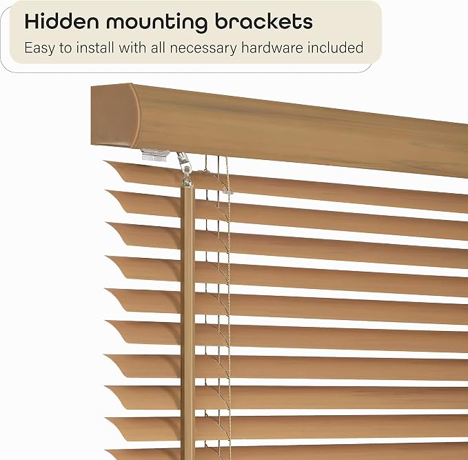 Cordless Light Filtering Mini Blind - 39 Inch Width, 64 Inch Length, 1" Slat Size - Woodtone - Cordless GII Morningstar Horizontal Windows Blinds for Interior by Achim Home Decor