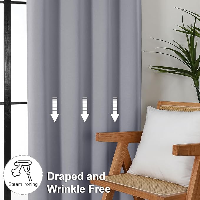 Simplebrand Ava Silver Grey Blackout Curtains for Bedroom 63 Inch Length 2 Panels, Solid Thermal Insulated Energy Saving Rod Pocket Window Treatment Curtains Blackout Drapes, W40 x L63 Inch, Silver