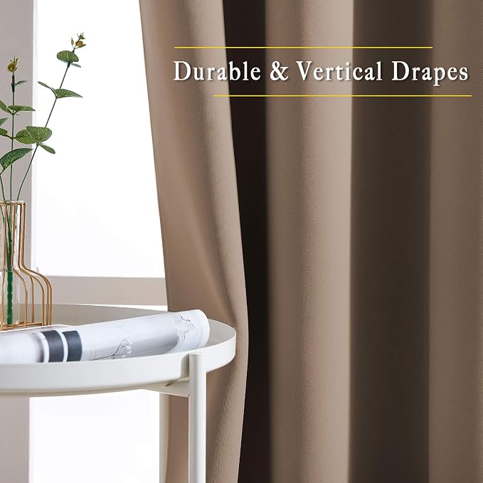 NICETOWN Kitchen Blackout Curtains and Drapes - Triple Weave Energy Saving Thermal Insulated Solid Grommet Blackout Panels for Patio (1 Pair, 52 inches by 72 Inch, Cappuccino)