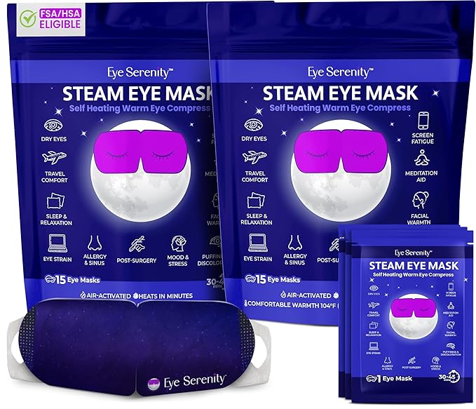 Eye Serenity Steam Eye Mask, Heated Eye Mask, Self Heating Warm Compress for Dry Eyes, Fast Relief for Stye, Puffy Sensitive Eyes, Moist Heat, Mothers Day Gifts for Women and Men - Unscented