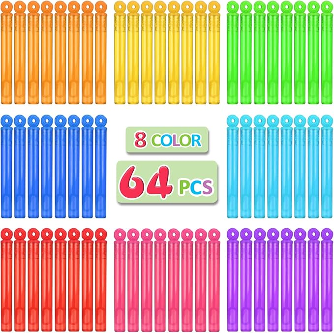 Bubble Wands Halloween Party Favors Pack of 64, Mini Neon Bubble Wands | Odor-Free Non-Toxic Kids’ Bath Toy/Birthday Treats Bubble Maker Toys for Kids | Outdoor Summer Events & Celebration Toy Gift