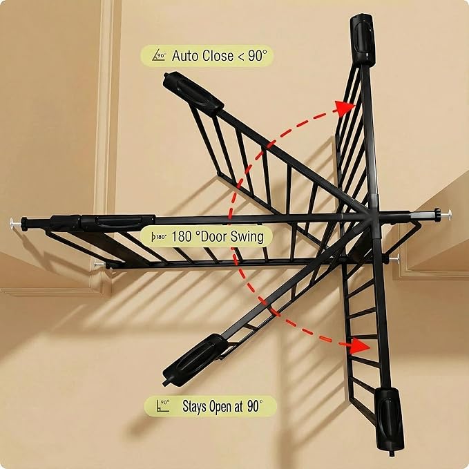 Wide Baby Gate 67-71.5 Inch Heavy Duty Steel Safety for Stairs, Pressure-Mounted Indoor Dog, No Drilling, Modern Home Design, Black