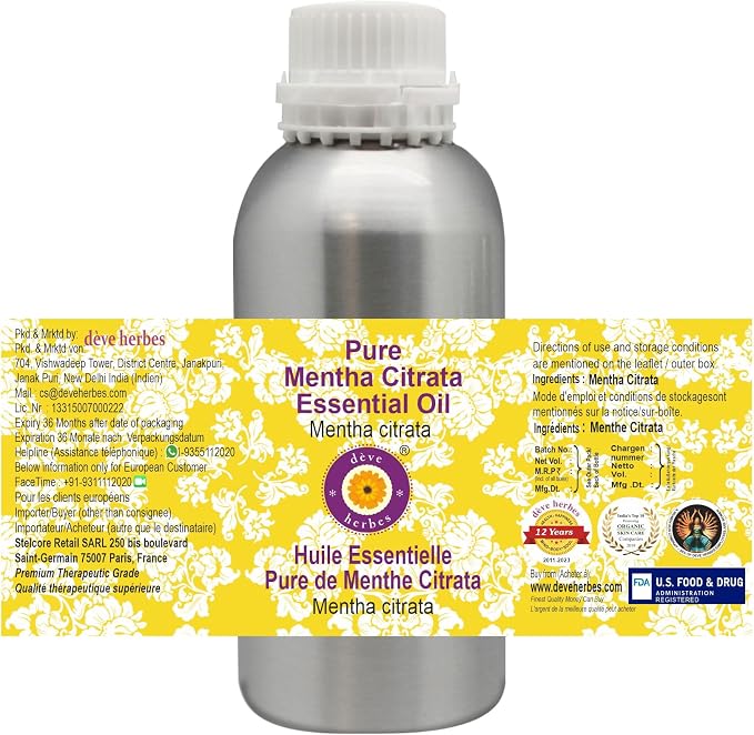 Deve Herbes Pure Mentha Citrata Essential Oil (Mentha citrata) Steam Distilled 1250ml (42 oz)