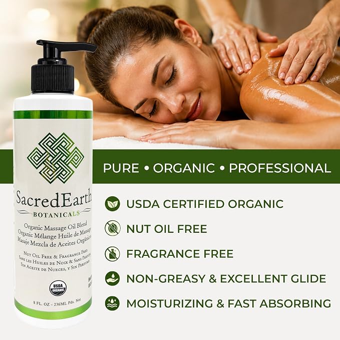 Organic Massage Oil Blend (8oz) - Unscented, Nut Oil Free, Gluten Free and USDA Certified Organic