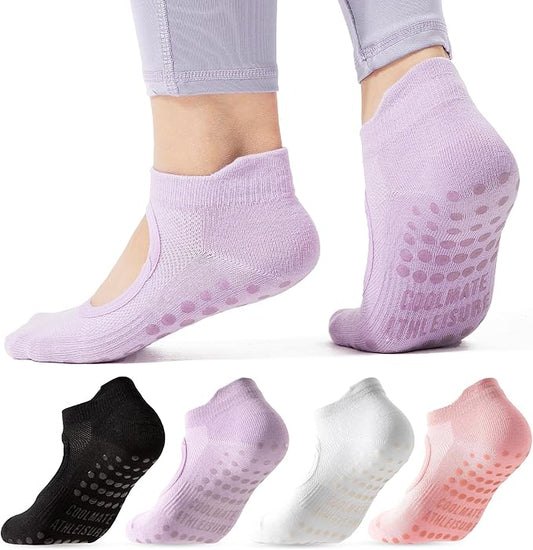 COOLMATE Pilates Socks with Grips for Women, Yoga Socks, Crew Non Slip Women for Barre, Pilates Gifts for Women