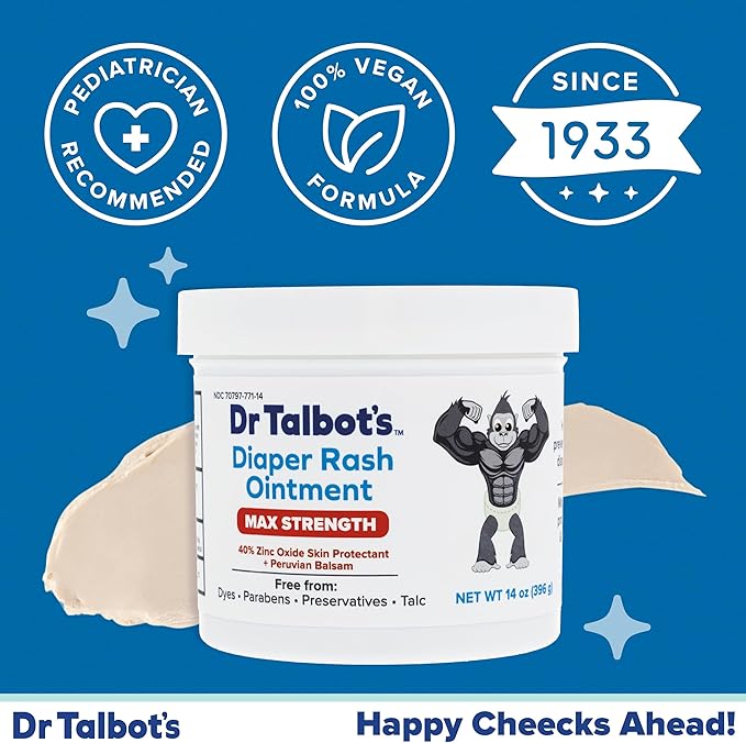 Dr. Talbot's Maximum Strength Diaper Rash Ointment - 14 oz - Zinc Oxide Skin Protectant with Peruvian Balsam - Treats and Prevents Rash
