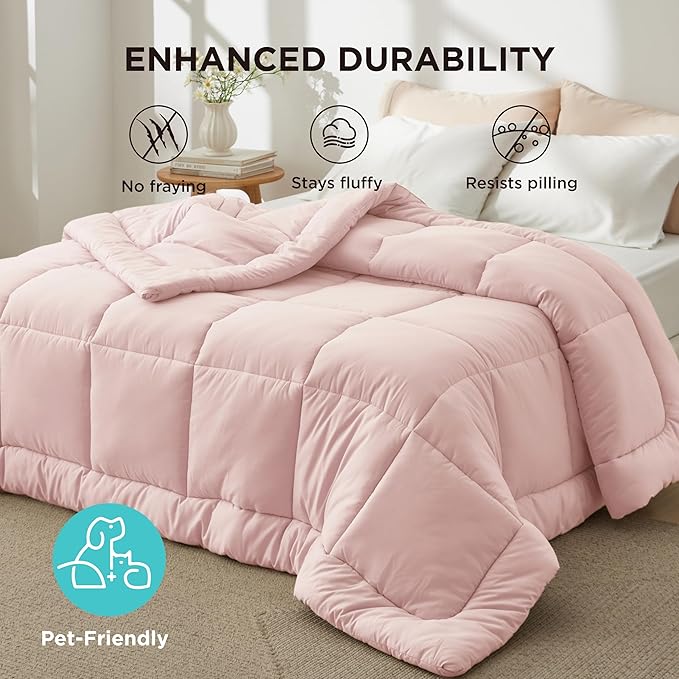 Bedsure Comforter Duvet Insert - Quilted Comforters King Size, All Season Duvet, GentleSoft Down Alternative Bedding, with 8 Tabs, Gifts for Women/Men, Pink, King 90 x 102 Inches