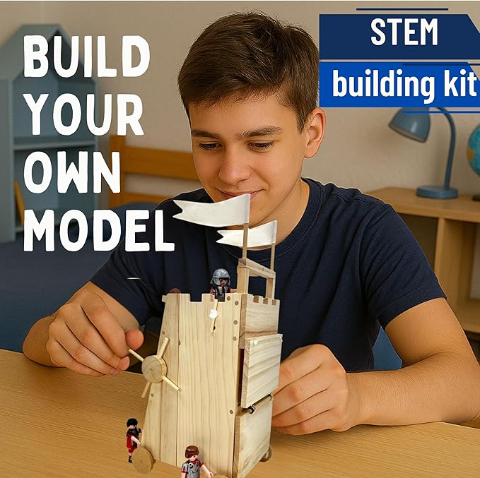 PATHFINDERS STEM Kit – Medieval Siege Tower with Catapult | Wooden Building Kit for Kids Ages 12-14 | Engineering & Physics Toy | Hands-On STEM Project