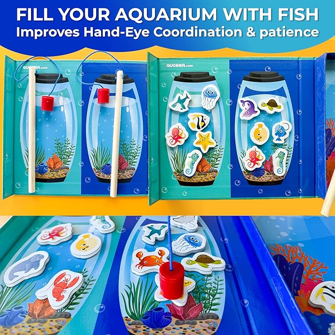 QUOKKA Magnet Game for Kids 3-5 - Fishing Game Kids Ages 4-8 - Travel I Road Trip I Plane I Car Ride - Magnetic Toddler Travel Toys