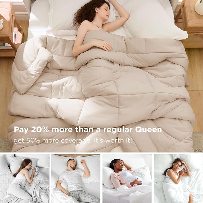 Bedsure Comforter Duvet Insert - Quilted Comforters Oversize Queen Size, All Season Duvet, GentleSoft Down Alternative Bedding, with 8 Tabs, Gifts for Women/Men, Beige, Oversize Queen 98 x 98 Inches