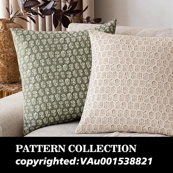 Foindtower Set of 2 Decorative Vintage Floral Print Throw Pillow Covers Neutral Modern Farmhouse Cushion Covers Boho Home Decor for Sofa Couch Chair Bedroom Living Room,24×24 Inch,Sage Green