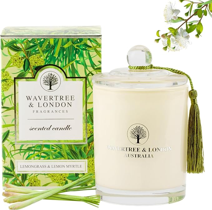 Luxury Lemongrass & Lemon Myrtle Soy Wax Candle - Hand Poured in Australia, 11.66 oz Glass Jar Fancy Candle, Strong Scented, Non-Toxic, Long Lasting 60 Hour Burn, Refreshing Natural Citrus Candle Gift