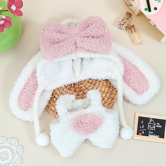 Doll Clothes, Compatible with Labubu, Animal-Inspired Hoodie Outfit with Accessories, Soft Fabric Collectible Apparel for Display (NO Doll) (Pink Bunny)