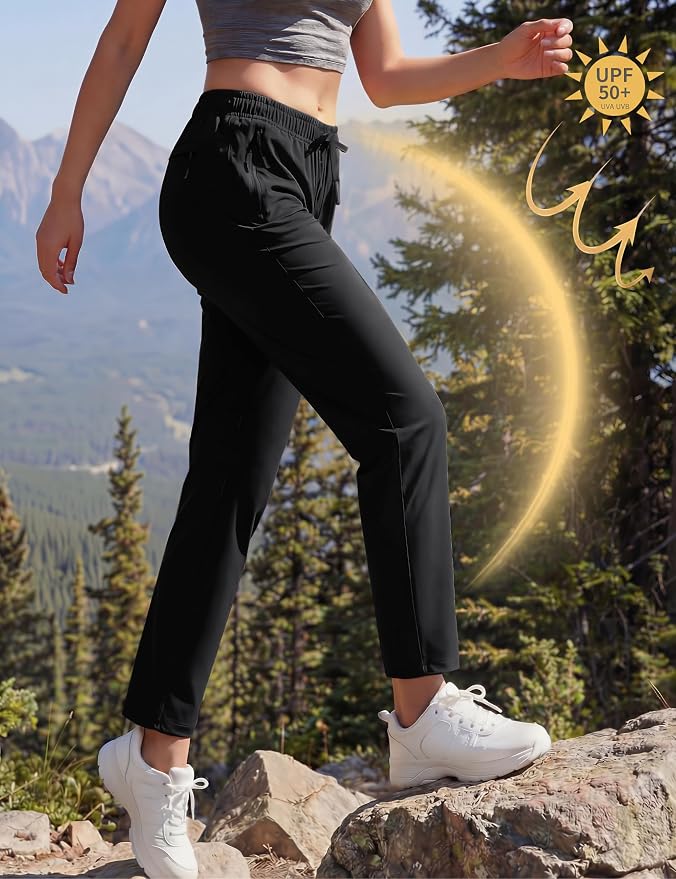 MAGCOMSEN Women's Hiking Pants Lightweight Quick Dry UPF 50 Water Resistant Elastic Waist Golf Travel Pants Zip Pockets