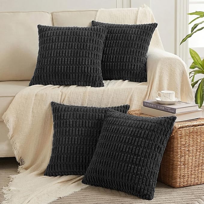Fancy Homi 4 Packs Decorative Throw Pillow Covers for Living Room Couch Bed, Modern Farmhouse Boho Home Décor Accent Cushion Case, 18" x 18", Black