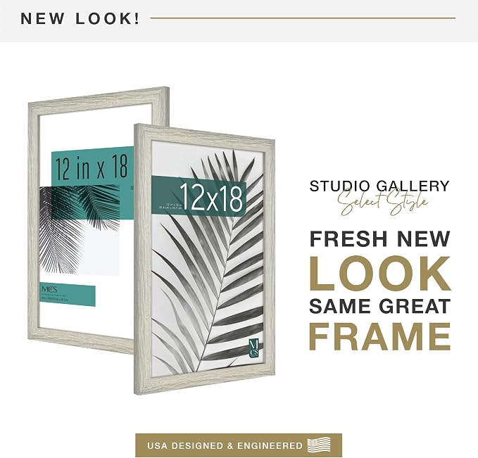 MCS Studio Gallery 12x18 Picture Frame Gray Woodgrain Engineered Wood, Rectangle Photo Frame for Photos, Posters & Art Prints (2-Pack)