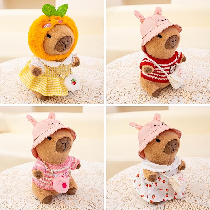 Capybara Plush with 10 Pcs Clothes & Accessories,Christmas Stuffed Animals, 10.2 in Cute Capybara Plush Toys,Birthday Gifts&Dress Up Cute Plushies for Boys/Girls (Summer-B)