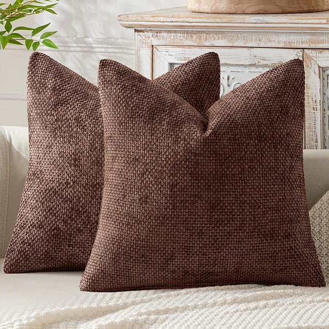 MIULEE Decorative Couch Throw Pillow Covers 20x20 in Red Brown 2 Pack | Modern Boho Accent, Soft Chenille Pillow Covers, Farmhouse Cushion Cases for Home Decor Bed Sofa Living Room