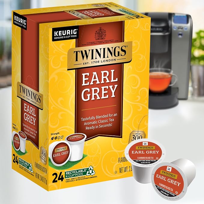 Twinings Earl Grey Black Tea K-Cup Pods for Keurig, 24 Count (Pack of 2), Flavoured with Citrus and Bergamot, Caffeinated, Enjoy Hot or Iced