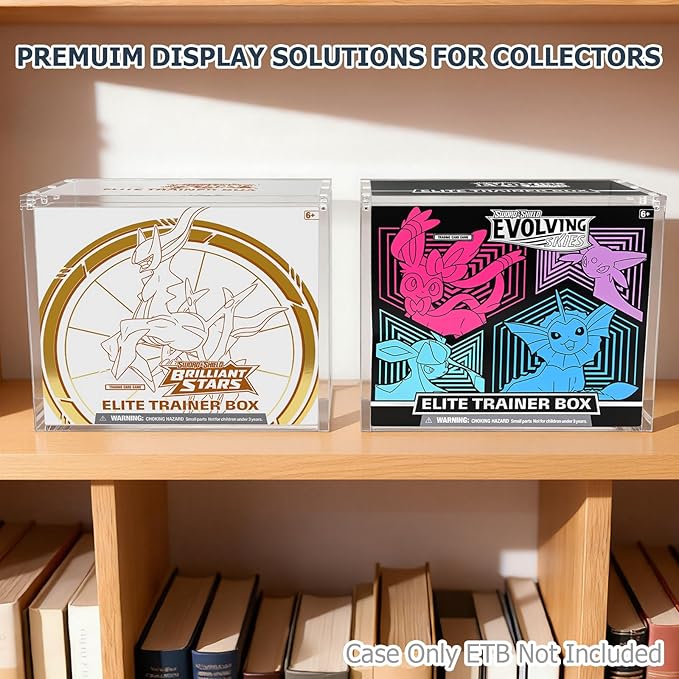 ETB Acrylic Case Elite Trainer Box Protector 8mm Thick Magnetic Lid 6 Magnets UV Protection Dustproof Display Case Easy Top Loading Compatible with Elite Trainer Boxes