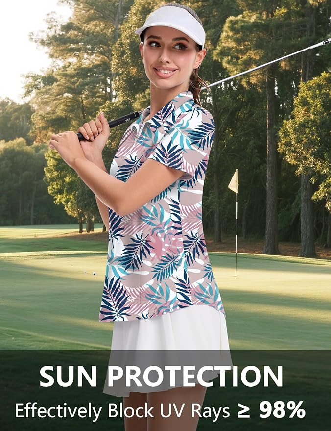 LOMON Womens Golf Polo Shirt Summer Short Sleeve Quarter Zip Outfit | Side-Pockets,Princess Seams,Cotton,Wrinkle Free,Moisture Wicking,Quick-Dry,Lightweight,Collared,for Tennis Workout