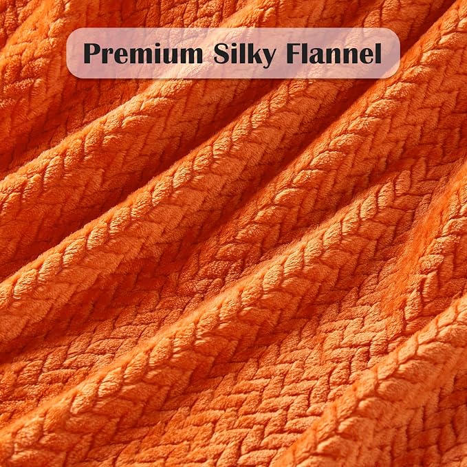 NEWCOSPLAY Fleece Leaves Pattern Queen Blanket, Orange, 90"x90" | Super Soft Throw Blanket, Lightweight Cozy Bed Sofa Blanket, Premium Silky Flannel Fleece, Travel Blanket for All Season Use
