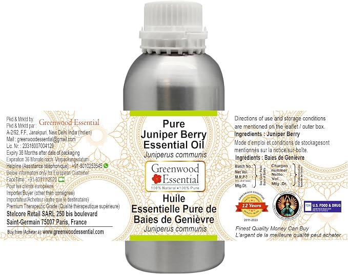 Greenwood Essential Pure Juniper Berry Essential Oil (Juniperus communis) Steam Distilled 630ml (21 oz)