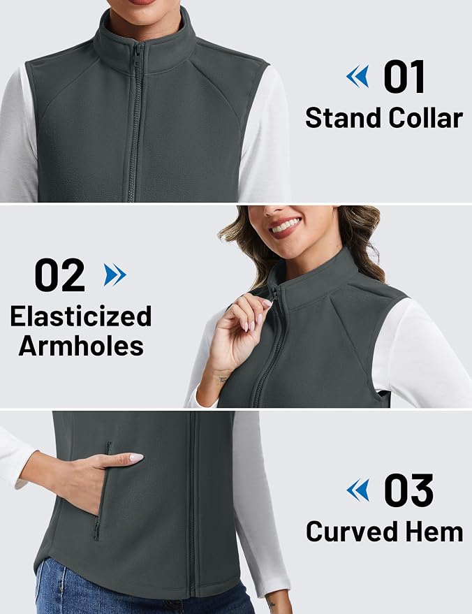 TACVASEN Women Polar Fleece Zip Up Vest with Pockets Lightweight Outerwear | Warm Thermal Sleeveless Jacket Suitable for Hiking Camping Travelling in Cool Autumn and Winter Weather