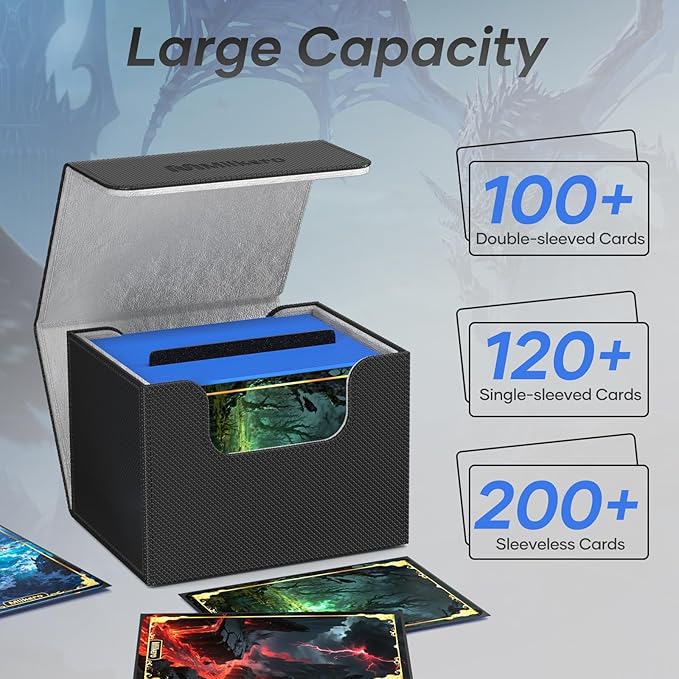 Mlikero Card Deck Box, Commander Deck Box Holds 100+ Double-Sleeved Cards with 2 Dividers, Leather Magnetic Closure Card Box Fit for MTG, TCG (Black)