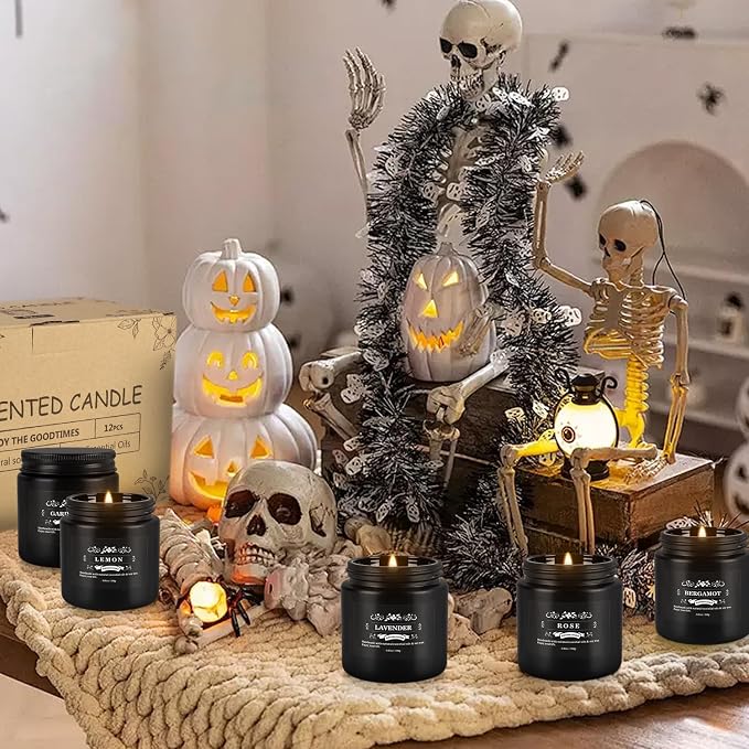 12PCs Black Scented Candles - Aromatherapy Candle Set, Soy Wax Candle for Home Camping & Garden, Christmas Gifts for Men or Women Indoor Outdoor, 3.05 Ounce Each