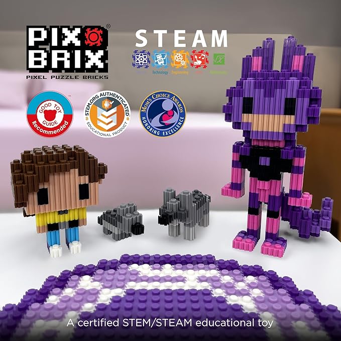 Pix Brix - Wild Kratts Pixel Art Kit - Grey Wolf, 1278 Pieces - Patented Slide + Stack Pixel Puzzle Building Bricks, Build & Collect Wild Kratts Creature Powers - Stem Toys, Ages 6 Plus