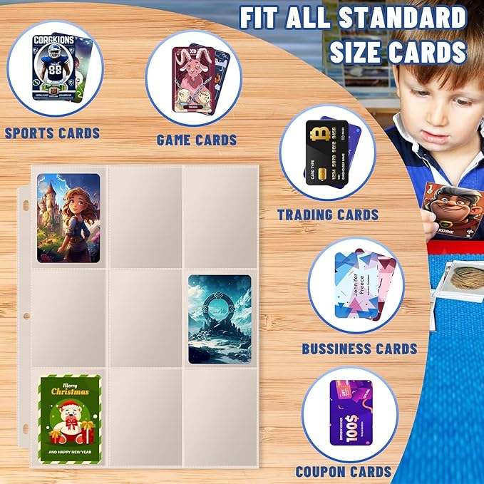 3600 Pockets Trading Card Binder Sleeves, Baseball Card Sleeves Fit for Standard Size Sport Cards, Baseball Card Holder for 3 Ring Binder